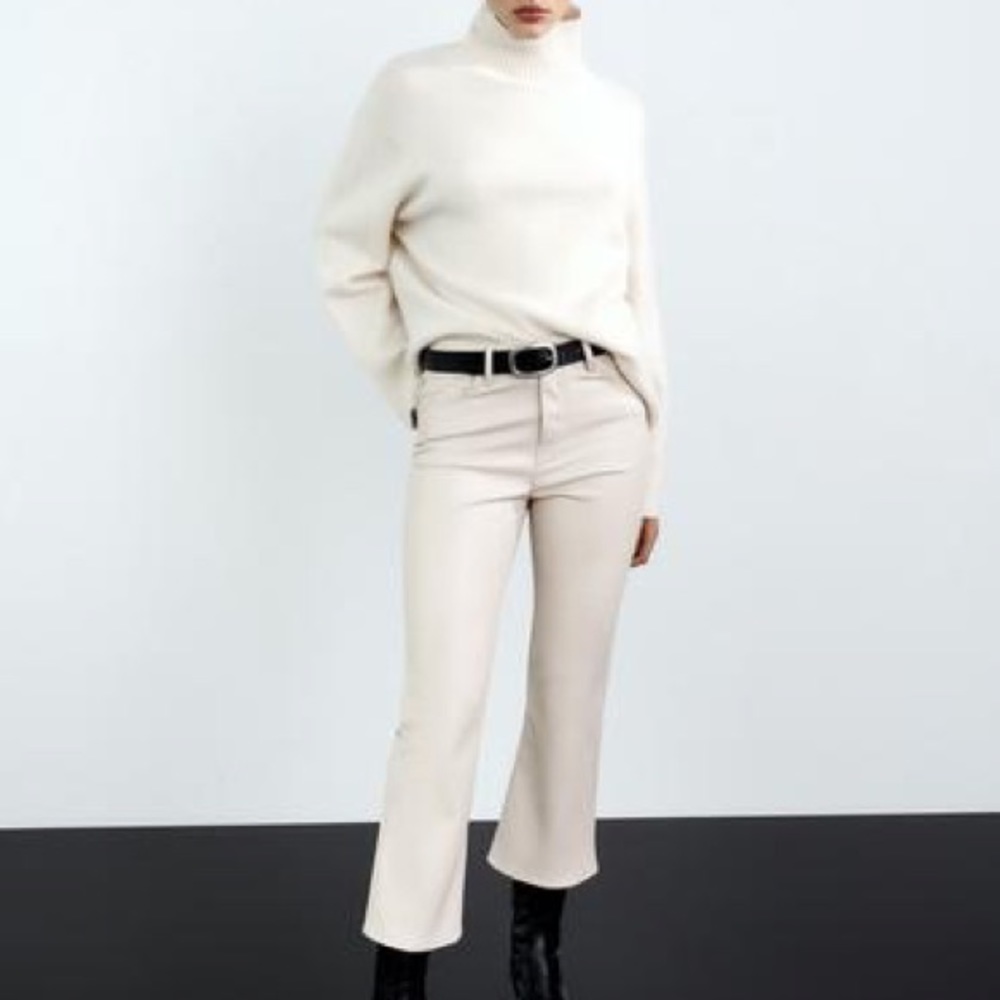 Zara Faux Leather Cream Flare Pants